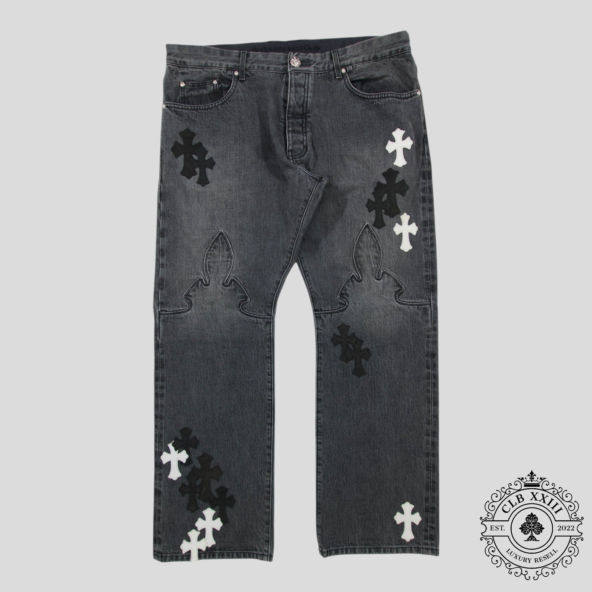 Chrome Heart Fleur Knee Denim in Black/White