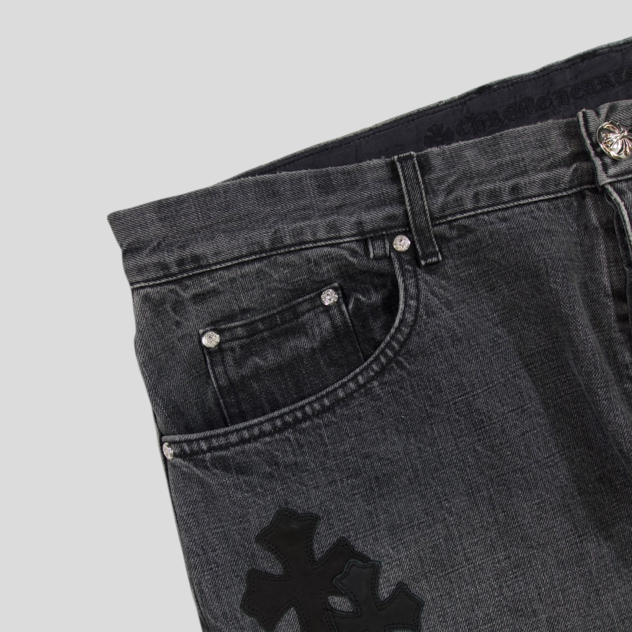 Chrome Heart Fleur Knee Denim in Black/White