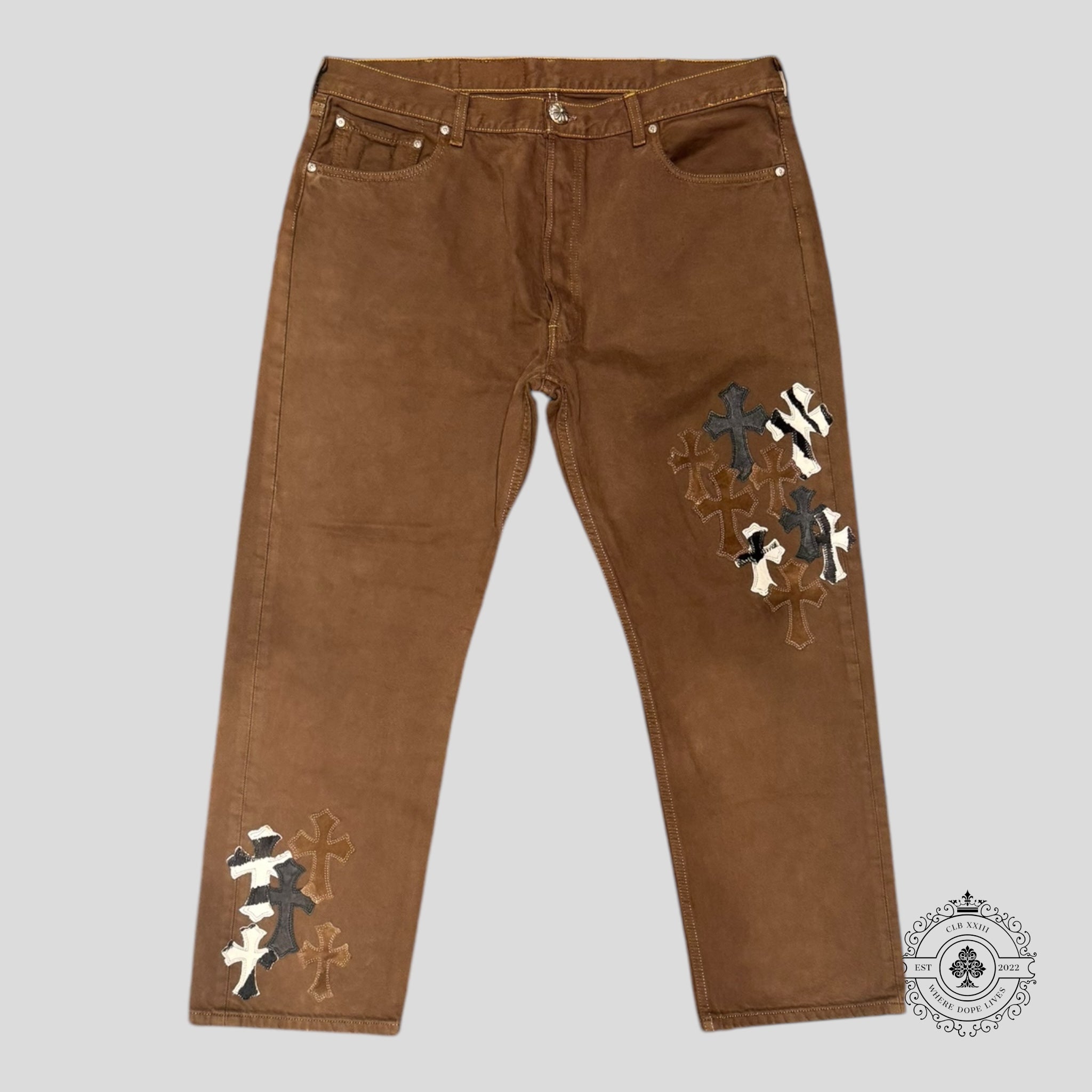 Chrome Hearts Cross Patch Denim Brown / Zebra