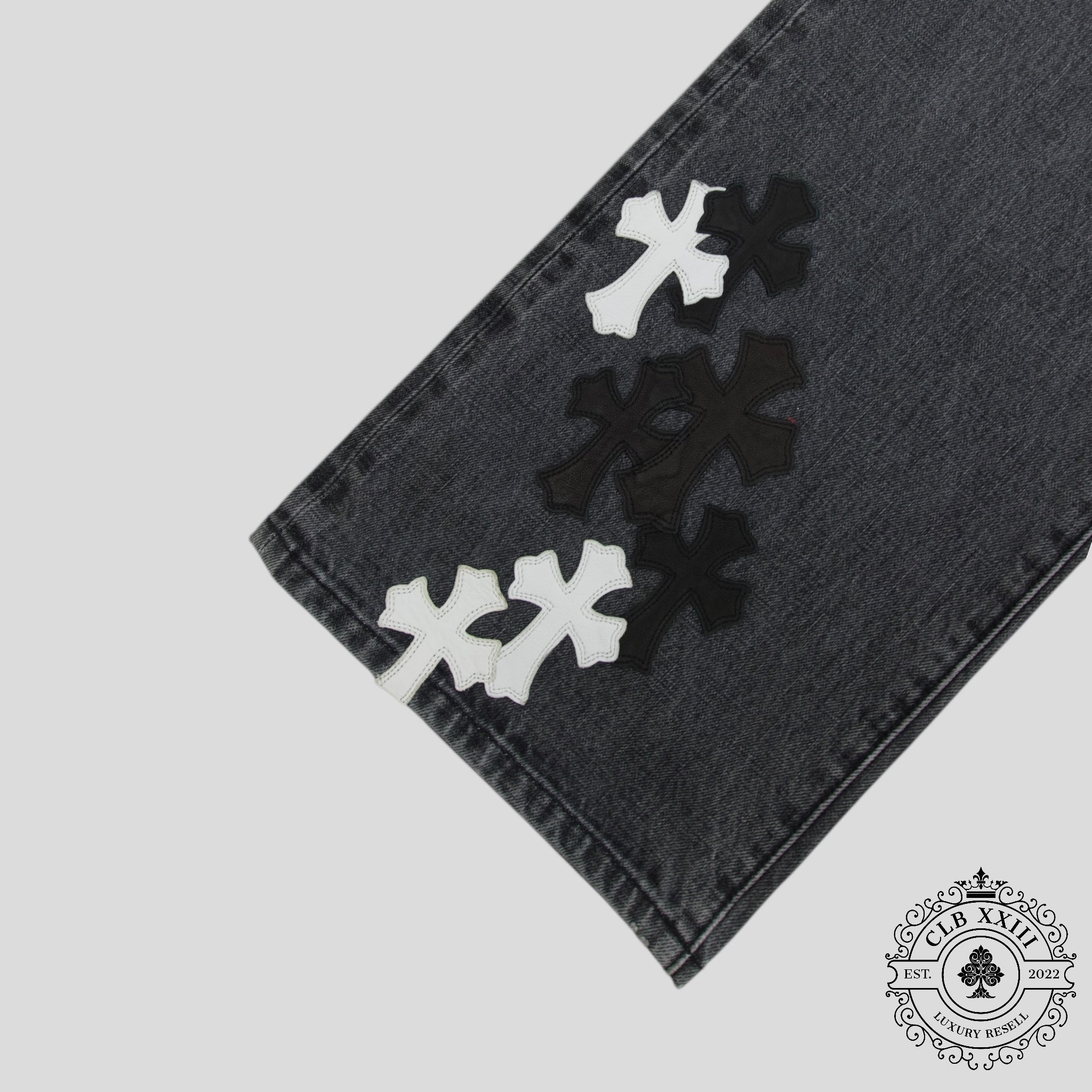 Chrome Heart Fleur Knee Denim in Black/White