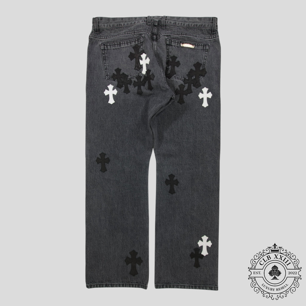Chrome Heart Fleur Knee Denim in Black/White