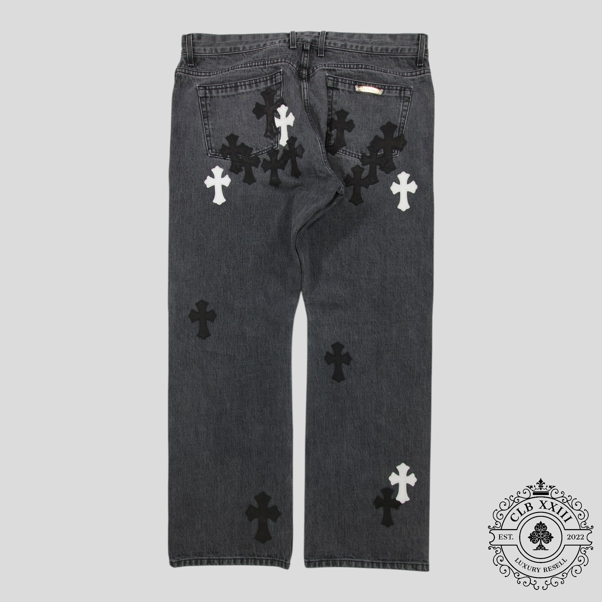 Chrome Heart Fleur Knee Denim in Black/White